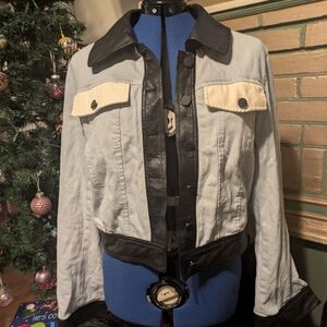 Fashion Nova Colorblock Denim & Faux Leather Cropped Jacket – Women’s Size Large